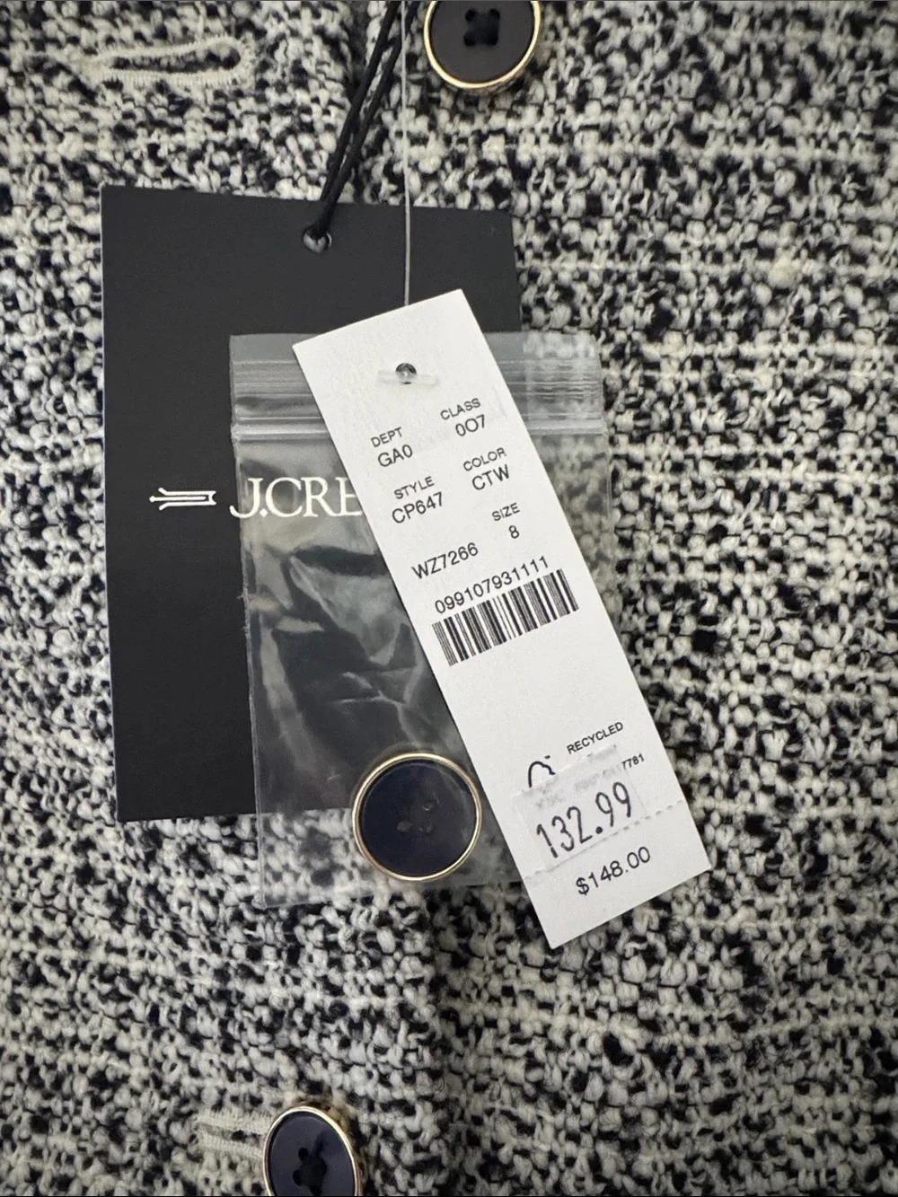 J. Crew Black and White Tweed Sleeveless Jacket Vest